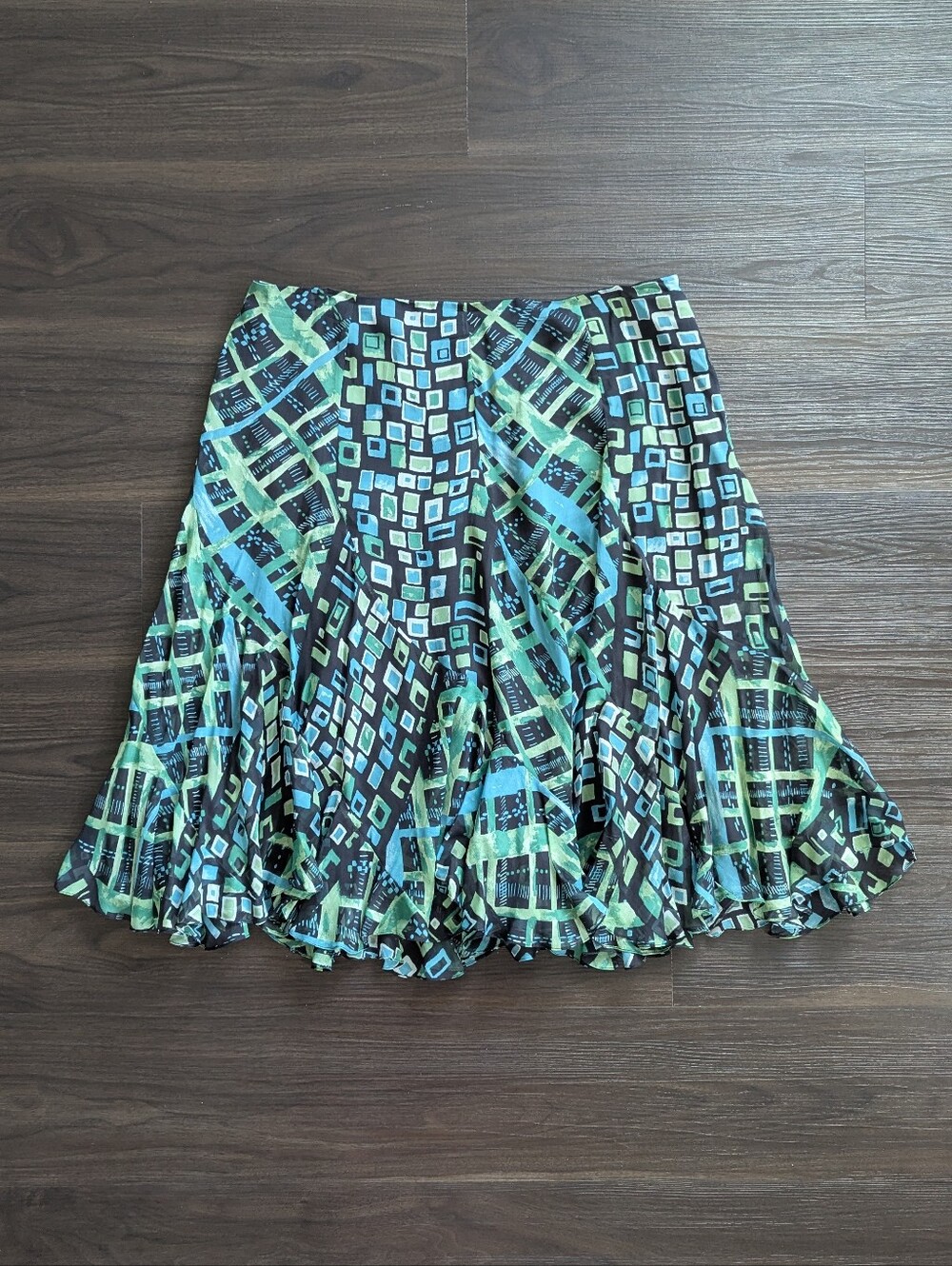 Dana Buchman Silk Midi Skirt 16 Flowy Geometric Summer Preppy Resort